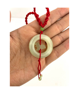 Light Green Jade Circle with Small Lion Pendant Red Cord Necklace Natura... - £13.65 GBP