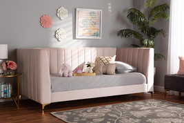 Mosa Light Pink Velvet Fabric Upholstered and Gold Finished Twin Size Da... - $14,061.66 MXN