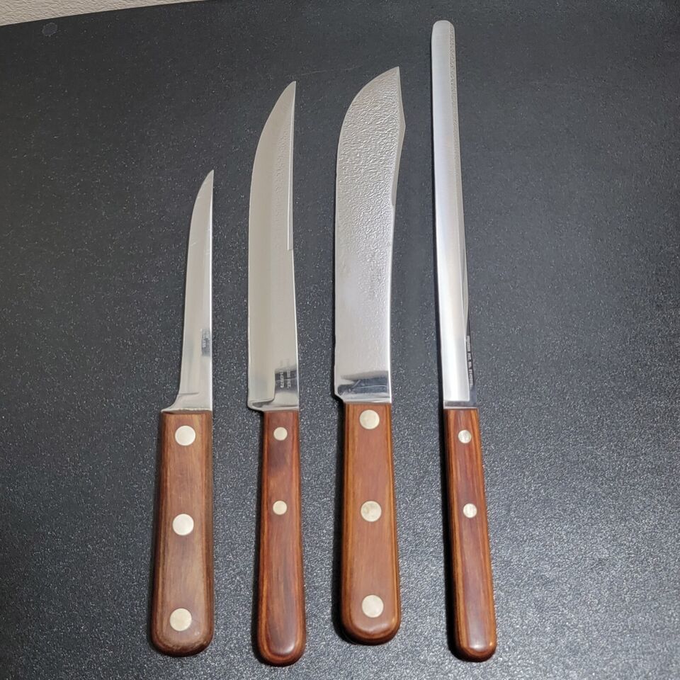 Primary image for VTG Case XX 4 Pc Kitchen Knife Set + 2 Ekco Stainless Flint Pairing Knife Block