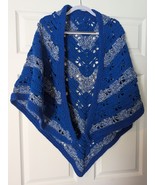 Hand Crocheted Butterfly Pattern Blue and Gray Variegated Shawl  62 x 33 - €34,27 EUR