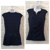 Athleta Navy ruched front back zipper athletic top - £26.90 GBP