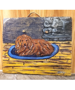 Slate Roof Tile Painting Dog Long Haired Dachsund Hanging Artwork Signed... - $67.84 CAD