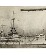 1914 WW1 Print German Battleship Frederick Der Grosse Zeppelin Antique M... - $39.99