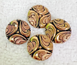 4 Vintage Gold Painted Ornate Design Black Glass Sewing Buttons 5/8" Wide - $8.42