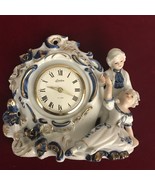 Vintage LINDEN Genuin White Blue Golden Porcelain China Quartz Alarm Clo... - £16.17 GBP