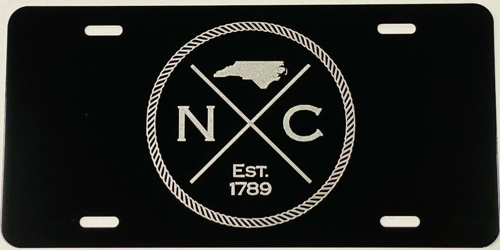 NC North Carolina Est. 1789 Diamond Etched Engraved Black License Plate Car Tag