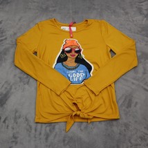 Cute 4 U Shirt Girls M Yellow Long Sleeve Round Neck Graphic Print Stret... - £17.87 GBP