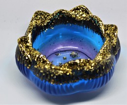 Blue Purple Lotus Mini Bowl, Resin Candle Holder, Gold rimmed Flower rin... - £6.29 GBP+