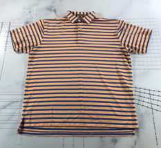 Peter Millar Polo Shirt Mens Large Orange Navy Blue Striped Summer Comfort - £23.25 GBP