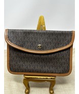 Michael Kors Brown MK Logo Pattern Light Trim Snap Closure Small Bag Sto... - $24.99