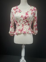 ba&amp;sh Edon Crop Top Ecru Floral 3/4 Sleeves Shirt Blouse Size Small NWT NEW - $144.95