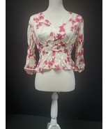 ba&amp;sh Edon Crop Top Ecru Floral 3/4 Sleeves Shirt Blouse Size Small NWT NEW - $2,671.21 MXN