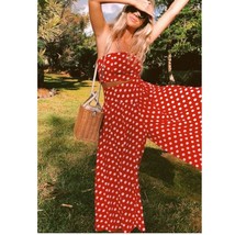 New Free People Courtney Spot Wide Leg Pants Set $128 X-SMALL Red Polka Dot - $120.21 CAD
