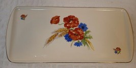 Vtg Ceramic Serving Platter Tray Poppies Flowers 13&quot;x6&quot; Orange Blue Gold... - $18.66