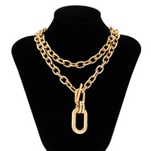 Lacteo Exaggerate Big Double Layer Metal Chain Choker Necklace for Women Hip Hop - £18.90 GBP