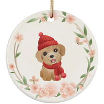 Cute Baby Poodle Dog Lover Ornament Floral Wreath Christmas Gift Pine Tree Decor - £11.86 GBP