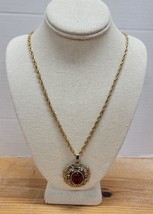 Vtg Goldtone Red Jewel Center Pendant &quot;Secret of NIMH&quot; Necklace Costume Jewelry - £15.03 GBP