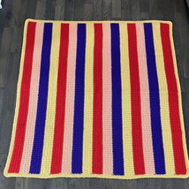 Handmade Colorful Afghan Couch Blanket Throw 55&quot; x 55&quot; Square Red Purple Peach - £19.12 GBP