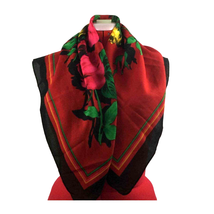 Colorful Bouquet Square Scarf Pink Roses Yellow Flowers on Red Black Frame - £31.93 GBP