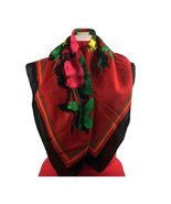 Colorful Bouquet Square Scarf Pink Roses Yellow Flowers on Red Black Frame - £31.83 GBP