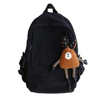 Fashion Women Corduroy Backpack Pure Color Stripe Harajuku School Bag Teenage  G - £29.76 GBP