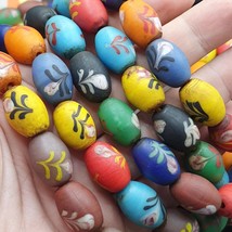 Vintage floral oval shape fancy multicolor glass beads necklace 18x13mmGift - $39.12