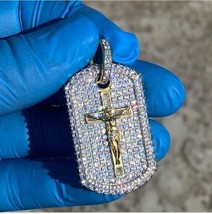 Hombres 1.80Ct Imitación Diamante Jesús 14k Dos Tonos Oro Chapado Perro Colgante - £103.34 GBP