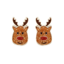Tiny Christmas Sparkly Reindeer Stud Earrings White Gold - £9.03 GBP