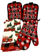 Cottage Core Holiday Kitchen Gift Set 2 Towels Oven Mitt 2 Pot Holders Country - £14.43 GBP