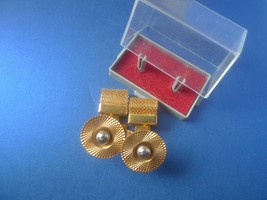 Vintage USSR Soviet Moscow Jewelry Goldplated Stainless Steel Cufflinks w/ Box - £26.90 GBP