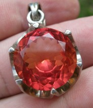 Huge Round 21 Carat Orange Topaz Pendant Taxco Sterling Silver Stunning Must See - £266.45 GBP