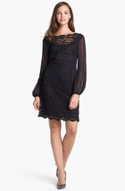 NEW Adrianna Papell  Black Long Sleeve Lace Shift dress Size 4/6 - £41.10 GBP