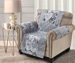 Brilliant Sunshine Grey Flowers Patchwork Quilted Chair Slipcover, 23&quot;, ... - $44.93