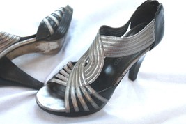 Franco Sarto SUPPER Size 7.5 Gray Back Zip Strappy Dress Heels Shoes - $13.86
