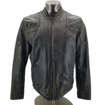 Lucky Brand Black Label Mens Leather Jacket Biker Moto Faded Brown Size Large - £125.26 GBP