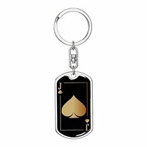 Casino Poker Jewelry Jack of Spades Gold Swivel Keychain Dog Tag Engraved 18k Go - £46.67 GBP