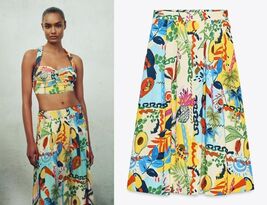 ZARA SOLDOUT!  TROPICAL PRINT LAYERED MIDI SKIRT M - $69.00