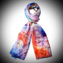 NEW 100% Mulberry Silk, Lotus Abstract Oil Painting Pattern Scarf/Wrap (66”x20”) - £37.77 GBP
