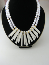 Trifari Double Strand Necklace White Plastic Beads 18&quot; Long Gold Tone Spacers - £17.69 GBP