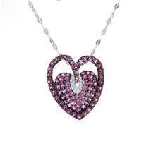 1.50 Carat Diamonds Heart Pendant Lab-Created Ruby 14K White Gold - £486.90 GBP