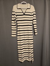 Eywol Black &amp; White Knit Striped Polo Midi Bodycon Dress Size Large - $27.65