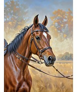 Art Giclee Printed Oil Painting Brown Horse Head Saddle Animal Portrait ... - $8.59+