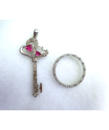2 Sterling Silver Diamond Pendants Tara Ruby Key To My Heart &amp; Marsala C... - $38.00