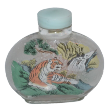 Vtg Art Deco Tiger bottle Reverse Painted Large Perfume Snuff Opium Bottle - $18.32