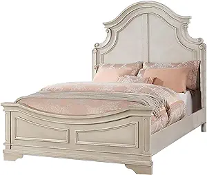 Benjara BEV Classic King Size Bed with Scalloped and Trimmed Design, Cre... - £1,772.21 GBP