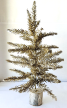23&quot; Silvery Tinsel Christmas Tree on Faux Wood Base Mini Pine Holiday Decor - £25.99 GBP