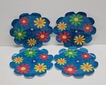 Set of 4 Precidio Melamine Flower Shaped Small Plates 8&quot; Daisy Blue Yell... - $34.55