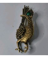 Ambassador Gold Green Bird Brooch Roadrunner Kookoo Pin Signed 1950-1960... - $19.77 CAD