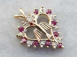 1.50 Ct Round Cut Simulated Red Ruby Bird Heart Pendant 925 Silver Gold Plated  - £118.63 GBP