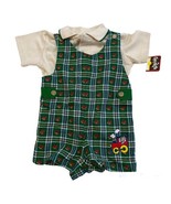 B.T. Kids 2 Pce Teddy Bear Romper with Train Embroidery Set Green Beige ... - £13.69 GBP